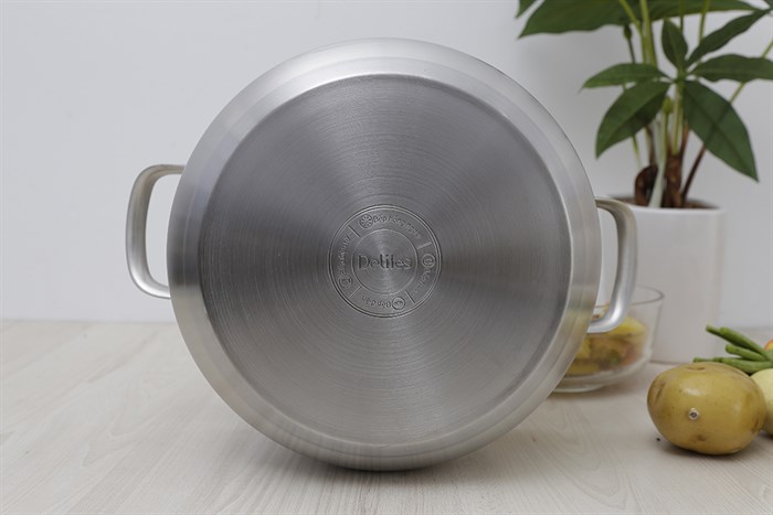 Nồi inox 3 đáy nắp kính 24 cm Delites 001NCH Màu Inox