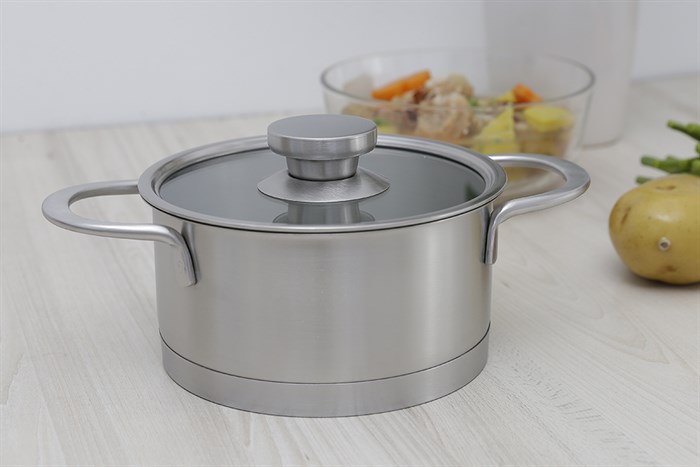 Nồi inox 3 đáy nắp kính 16 cm Delites 002NCH Màu Inox