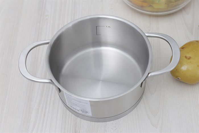 Nồi inox 3 đáy nắp kính 16 cm Delites 002NCH Màu Inox