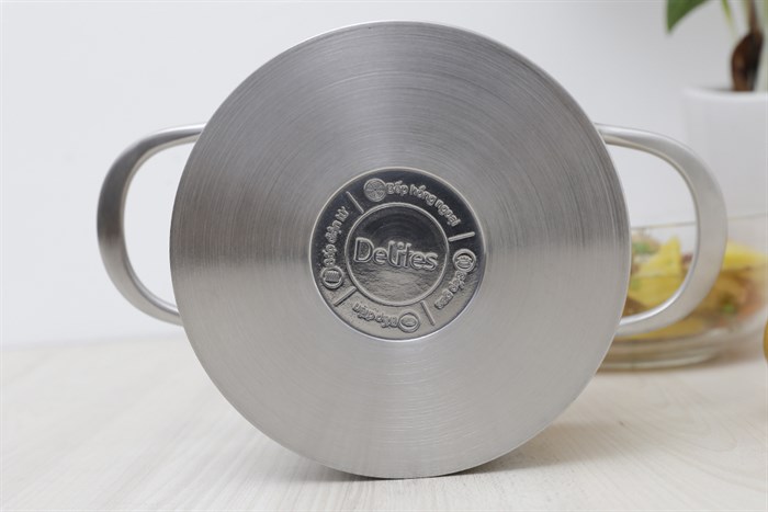 Nồi inox 3 đáy nắp kính 16 cm Delites 002NCH Màu Inox