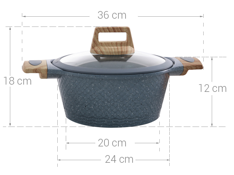 Nồi nhôm chống dính nắp kính 24 cm Delites 002NWS