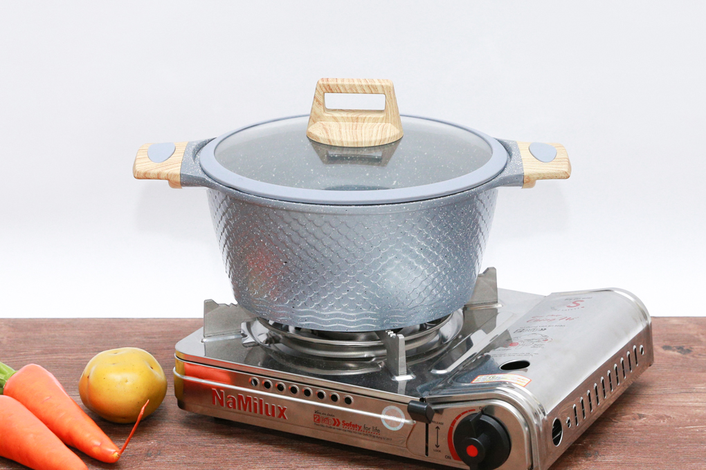 Nồi nhôm chống dính nắp kính 24 cm Delites 002NWS Màu Xám
