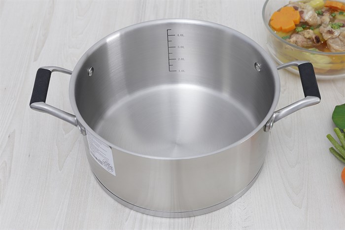 Nồi inox 3 đáy nắp kính 20 cm Delites 002NTA Màu Bạc Inox