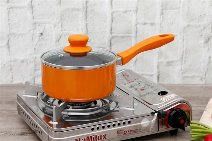 Quánh nhôm chống dính nắp kính 16 cm Sunhouse SMP15116 Màu Cam