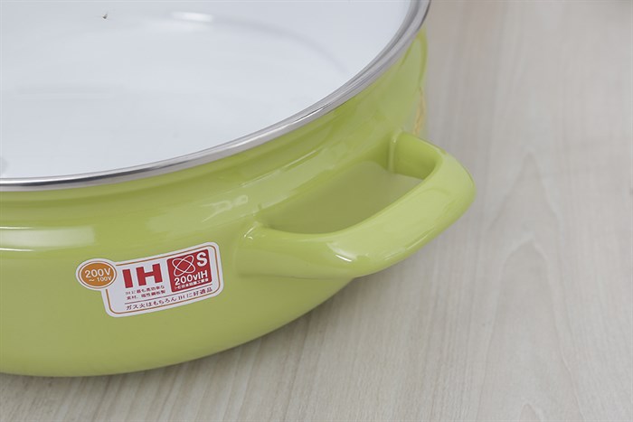Nồi lẩu thép Nippon tráng men nắp kính 27 cm Fujihoro YAV-27HD.LG Màu Xanh lá