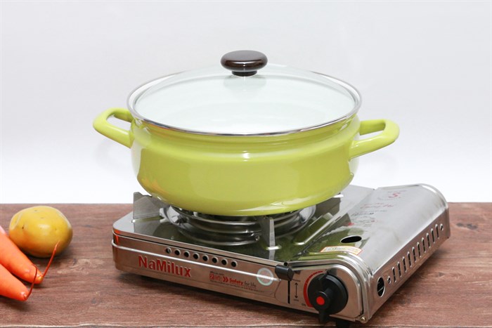 Nồi lẩu th&eacute;p Nippon tr&aacute;ng men nắp k&iacute;nh 27 cm Fujihoro YAV-27HD.LG