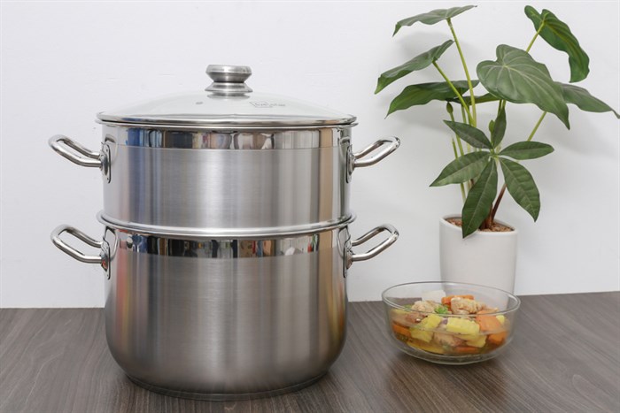 Bộ nồi xửng inox 3 đáy nắp kính 30 cm Fivestar ST30-3DG Màu Inox