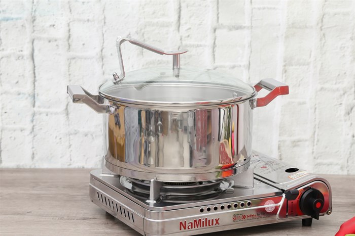 Nồi inox 3 đáy nắp kính 24 cm DMX NI004 Màu Inox