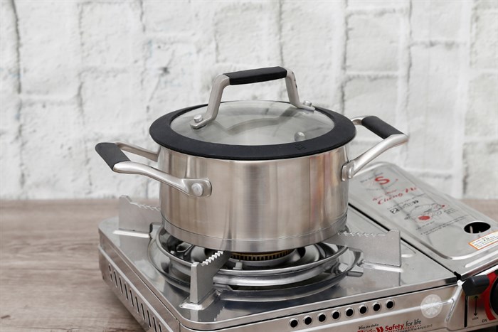 Nồi inox 3 đáy nắp kính 16 cm DMX NI005 Màu Inox