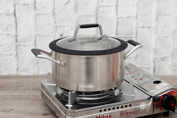 Nồi inox 3 đáy nắp kính 20 cm DMX NI005 Màu Inox