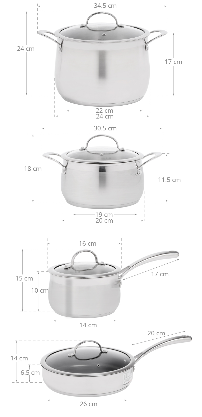 Bộ nồi chảo inox 304 16, 20, 24 và chảo 26 cm Elmich Diva EL3246