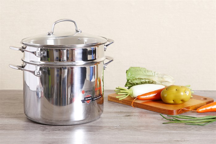 Bộ nồi chảo quánh inox nắp kính Elmich Premium EL3134 Màu Inox