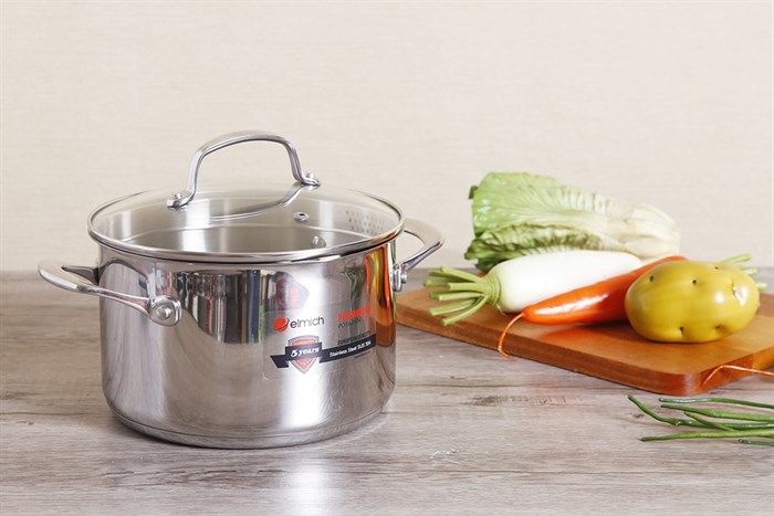 Bộ nồi chảo quánh inox nắp kính Elmich Premium EL3134 Màu Inox