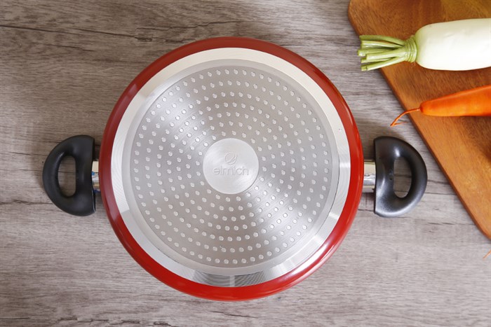Bộ nồi chảo nhôm chống dính nắp kính Elmich EL1162 Màu Đỏ