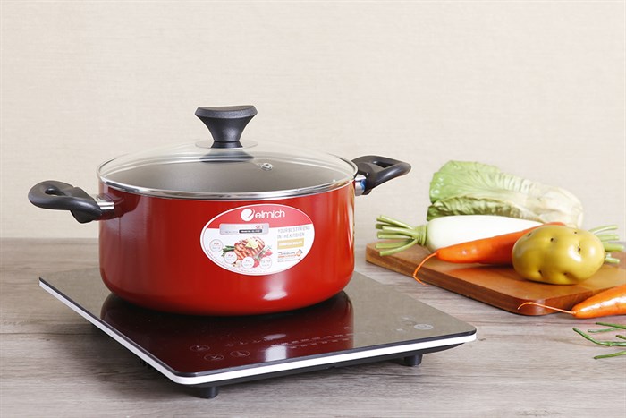 Bộ nồi chảo nhôm chống dính nắp kính Elmich EL1162 Màu Đỏ