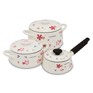 Bộ 3 nồi thép tráng men đáy từ cao cấp 16, 20, 22 cm Fujihoro