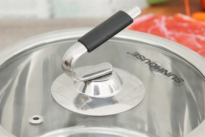 Nồi inox 5 đáy nắp kính 16 cm Sunhouse SHG24316 Màu Inox