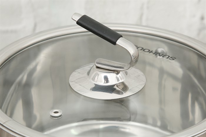 Nồi inox 5 đáy nắp kính 24 cm Sunhouse SHG24324 Màu Bạc Inox