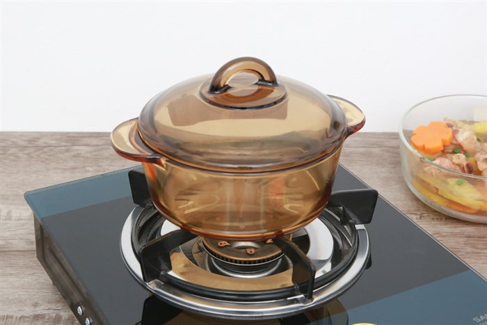 Nồi thủy tinh nắp thủy tinh 16cm Luminarc Amberline Granite 1 lít Màu Nâu