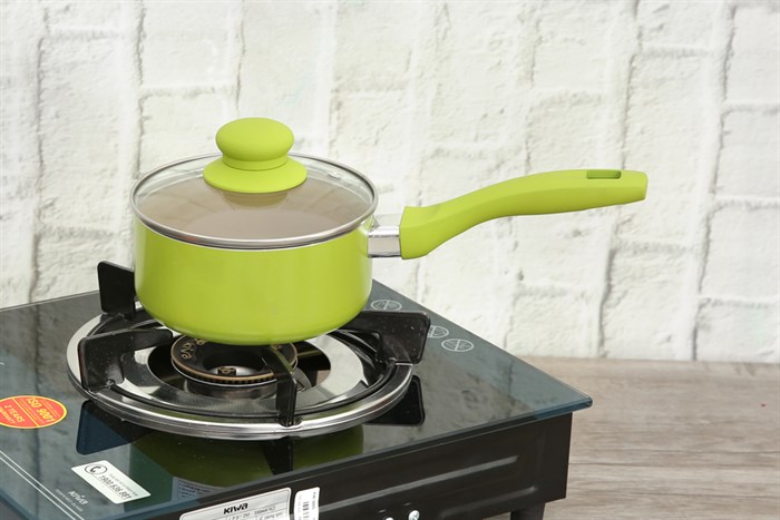 Quánh nhôm chống dính nắp kính 14 cm Sunhouse SMP151 Xanh lá Màu Xanh lá