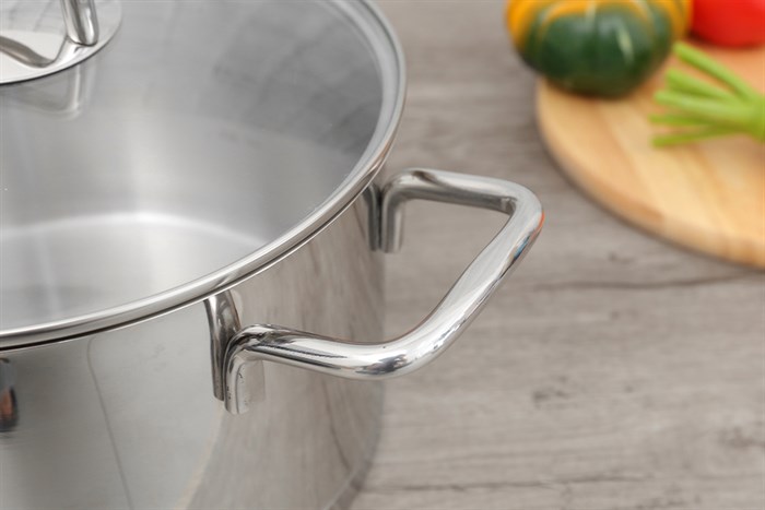 Nồi inox 3 đáy nắp kính 24 cm Happycook HC 24NV Màu Bạc