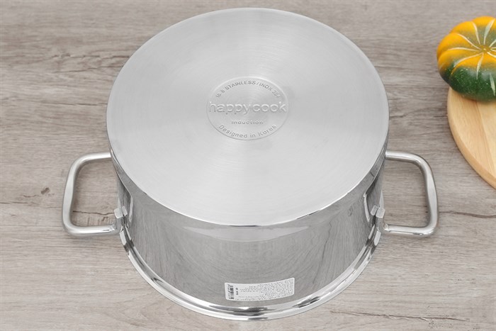 Nồi inox 3 đáy nắp kính 24 cm Happycook HC 24NV Màu Bạc