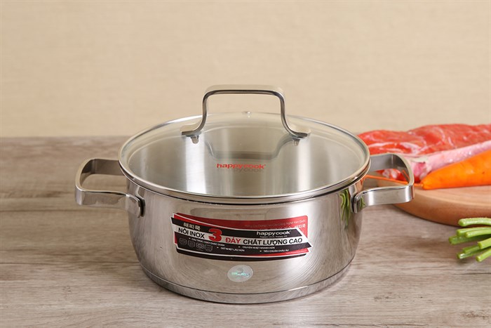 Nồi inox 3 đáy nắp kính 20 cm Happycook N20 MLGP