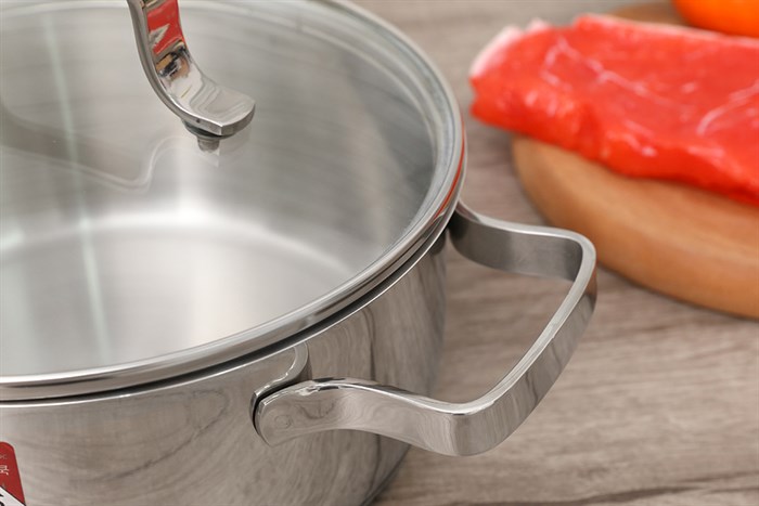 Nồi inox 3 đáy nắp kính 20 cm Happycook N20 MLGP Màu Bạc