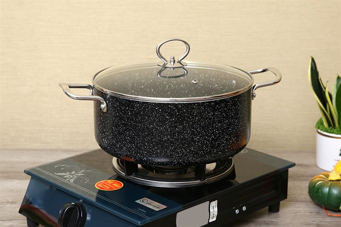 Nồi nhôm chống dính nắp kính 28 cm DMX NDE Màu Đen