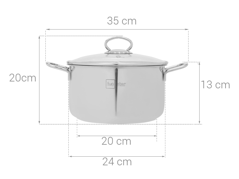 Nồi inox 3 đáy nắp kính 24 cm Fivestar FSN 24IN1