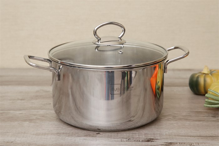 Nồi inox 3 đáy nắp kính 24 cm Fivestar FSN 24IN1 Màu Inox