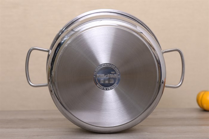 Nồi inox 3 đáy nắp kính 26 cm Fivestar FSN 26IN1 Màu Inox