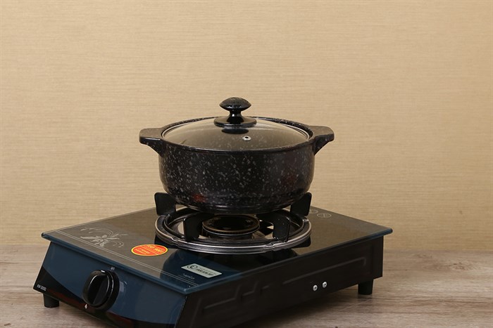 Nồi đất vân đá hoa cương nắp kính 21 cm Mommy Cook MMVSG Màu Đen