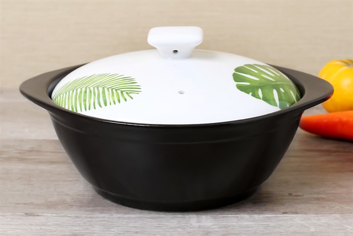 Nồi đất nắp sứ 20 cm Dong hwa CS006 Chiếc lá Màu Xanh lá