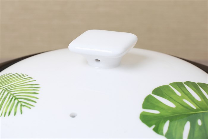 Nồi đất nắp sứ 20 cm Dong hwa CS006 Chiếc lá Màu Xanh lá