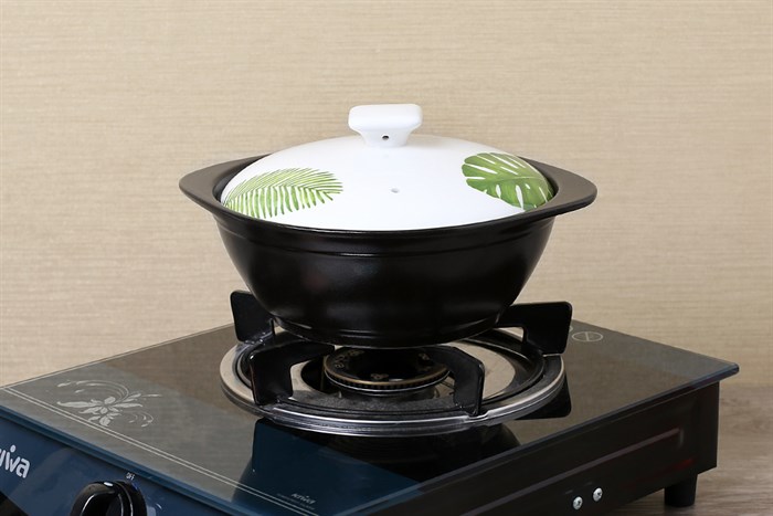 Nồi đất nắp sứ 20 cm Dong hwa CS006 Chiếc lá Màu Xanh lá