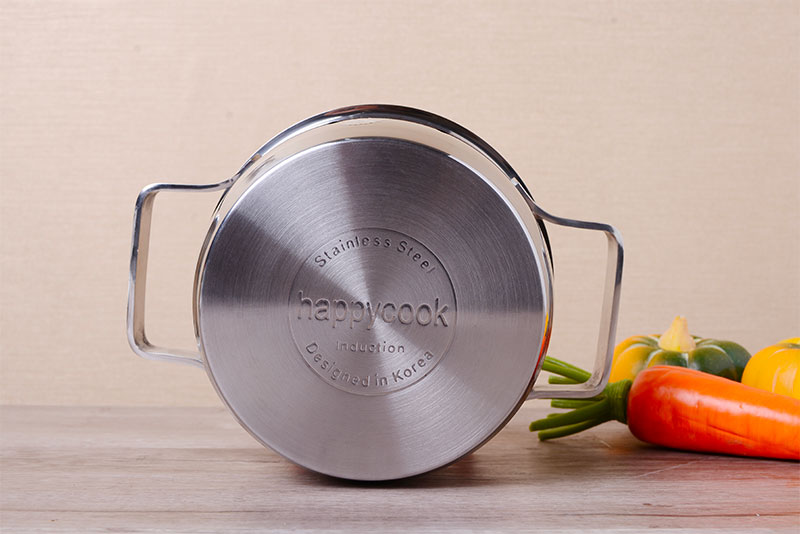 Đáy nồi phẳng truyền nhiệt đều -  Nồi inox 3 đáy 16cm HappyCook N16 MLGP