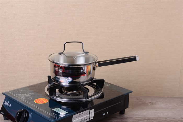 Quánh inox 3 đáy nắp kính 16 cm Happycook Q16 MLGP Màu Inox