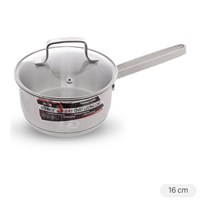 Quánh inox 3 đáy nắp kính 16 cm Happycook Q16 MLGP