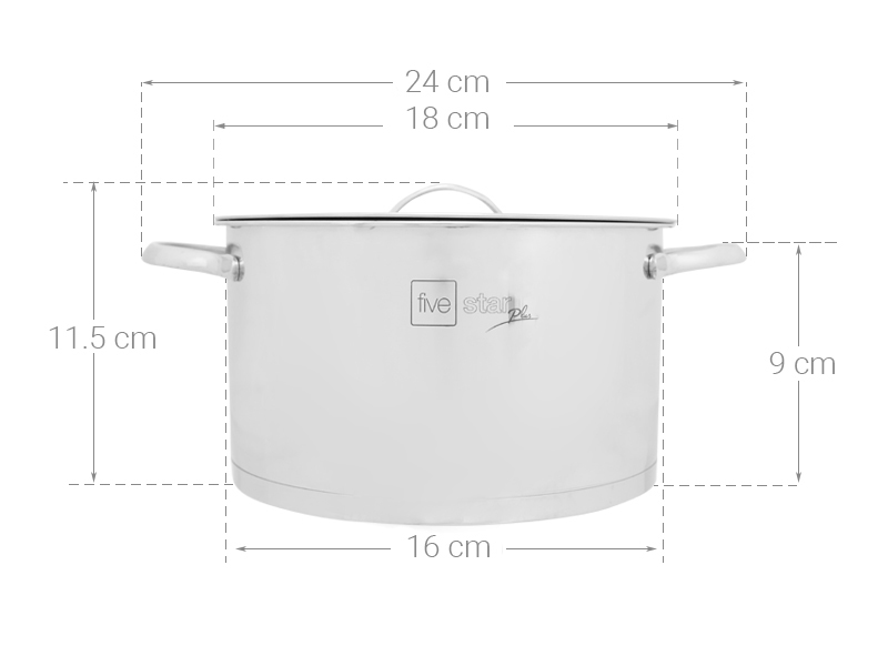 Nồi inox 304 3 đáy nắp inox 16 cm Fivestar N16-304OV