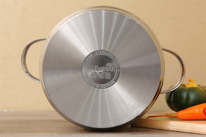 Nồi inox 304 3 đáy nắp inox 20 cm Fivestar N20-304OV Màu Bạc