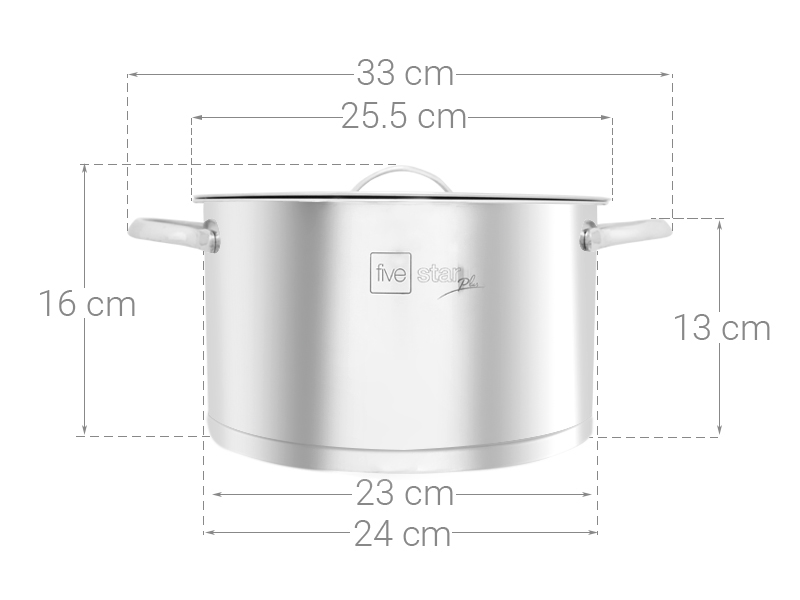 Nồi inox 304 3 đáy nắp inox 24 cm Fivestar N24-304OV