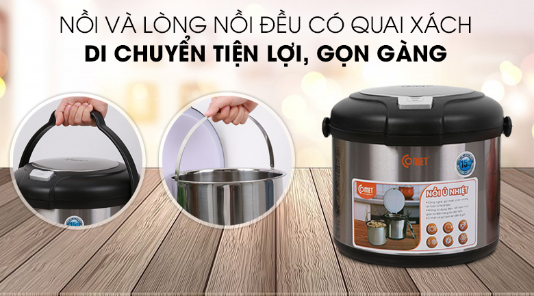 Quai xách - Nồi ủ nhiệt đa năng Comet CM7661 5L Đen