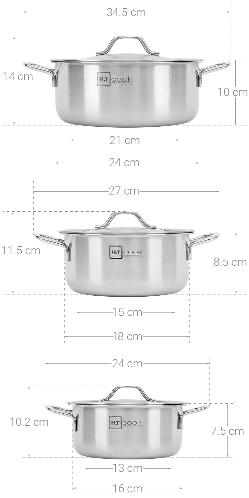 Bộ 3 nồi inox nắp inox Fivestar HT Cook HT-06DN