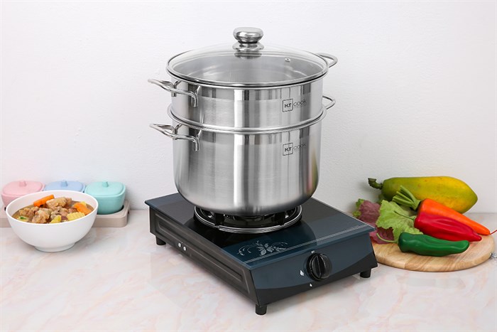 Bộ nồi xửng inox nắp kính 28 cm Fivestar HT Cook HTNX28001 Màu Bạc