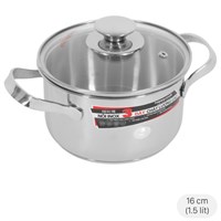 Nồi inox 3 đáy nắp kính 16 cm Happycook N16-NMG