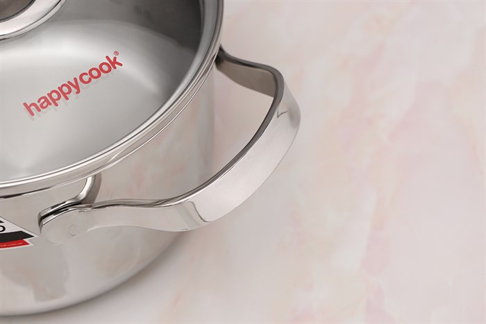 Nồi inox 3 đáy nắp kính 16 cm Happycook N16-NMG Màu Bạc Inox