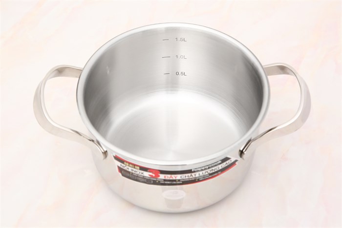 Nồi inox 3 đáy nắp kính 16 cm Happycook N16-NMG Màu Bạc Inox