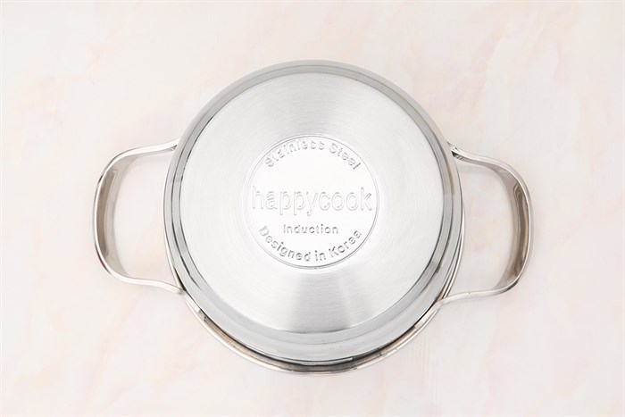 Nồi inox 3 đáy nắp kính 16 cm Happycook N16-NMG Màu Bạc Inox