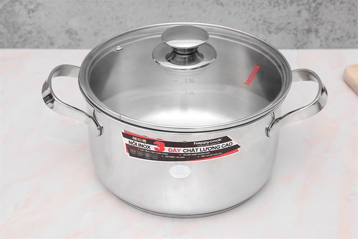 Nồi inox 3 đáy nắp kính 20 cm Happycook N20-NMG